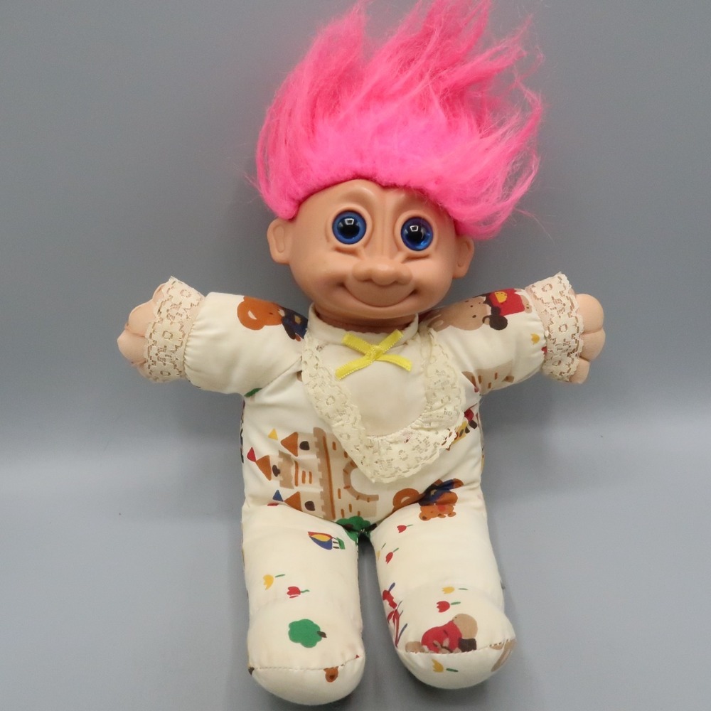 Vintage Troll‎ Doll 13" Plush Soft Body Doll Pink Hair Uneeda